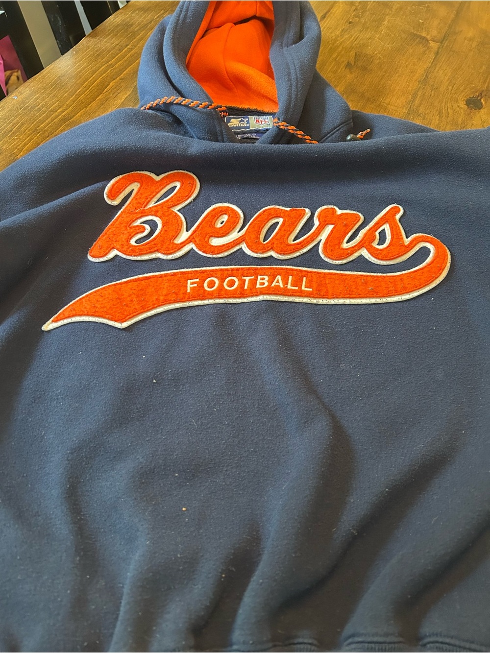 STARTER Navy & Orange Bears Football Pullover Hoodie